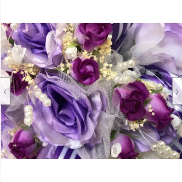 Purple Floral Bouquet Bridal Wedding Bridesmaid Set of 5 Artificial Flowers - Picture 8 of 11